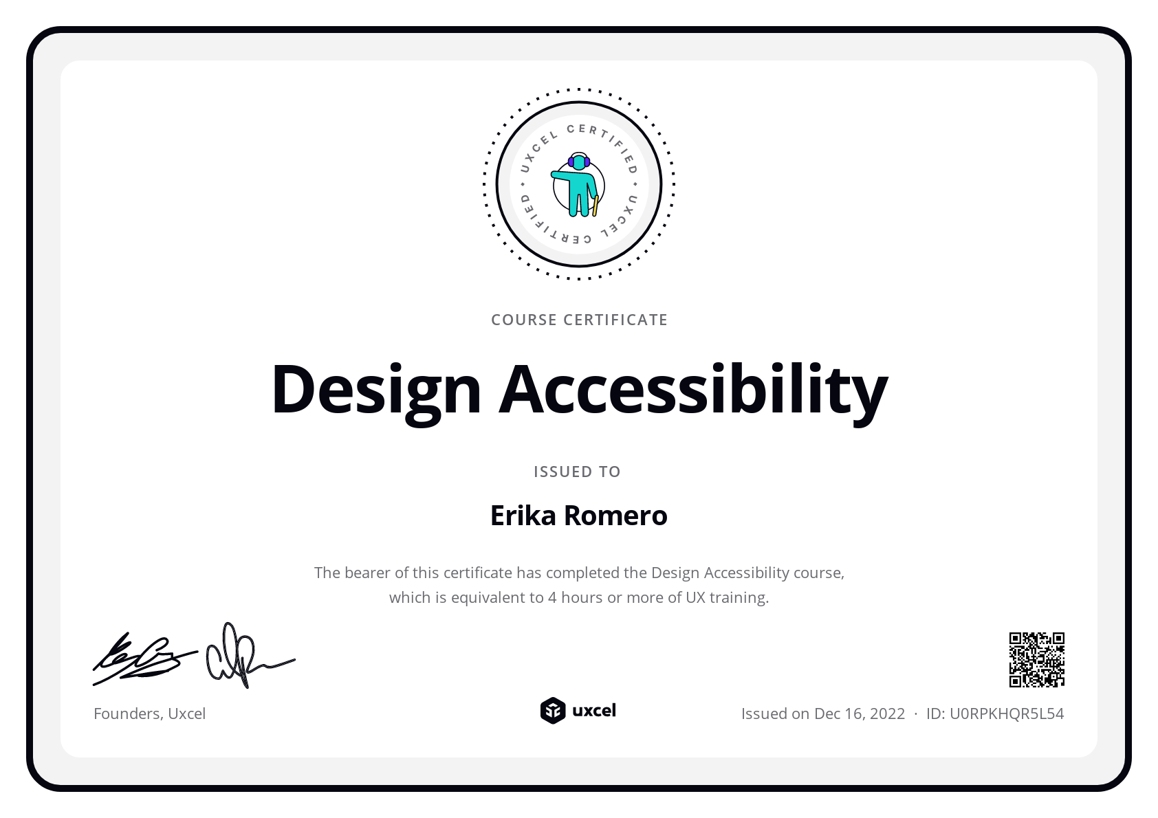 Erika Romero Barba's certificate